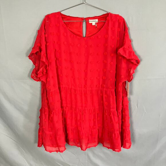 Andree by Unit Blouse Womens Plus Size 2X Red Dot Tiered Ruffle Cap Sleeve - Picture 1 of 9